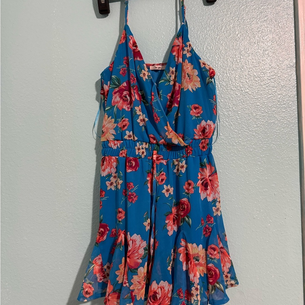 Floral Blue Sleeveless Dress